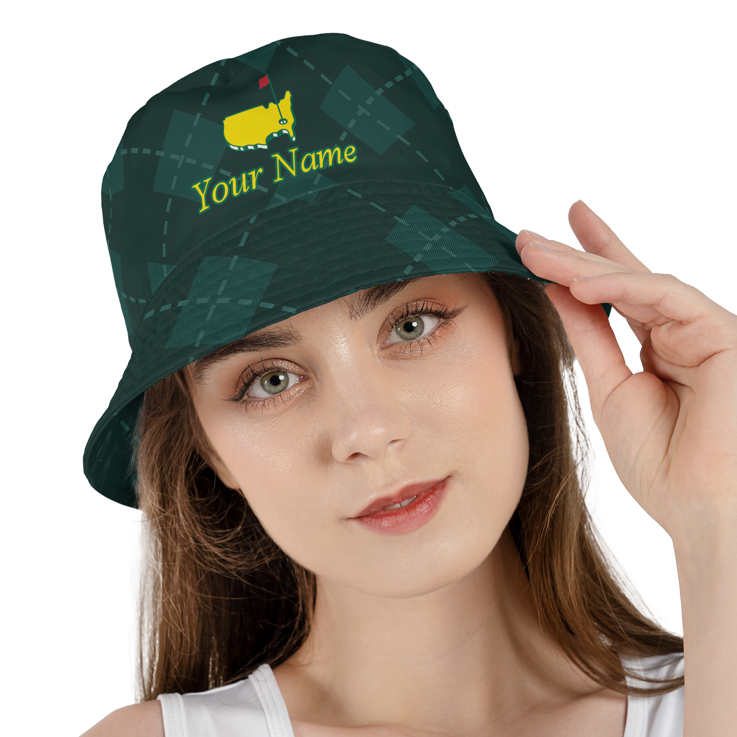 Golf Geometric Pattern Green Masters Tournament Reversible Bucket Hat